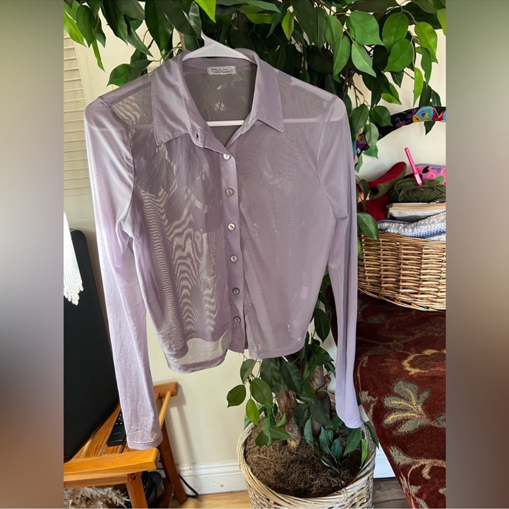 Sheer Lavender Button Down Shirt